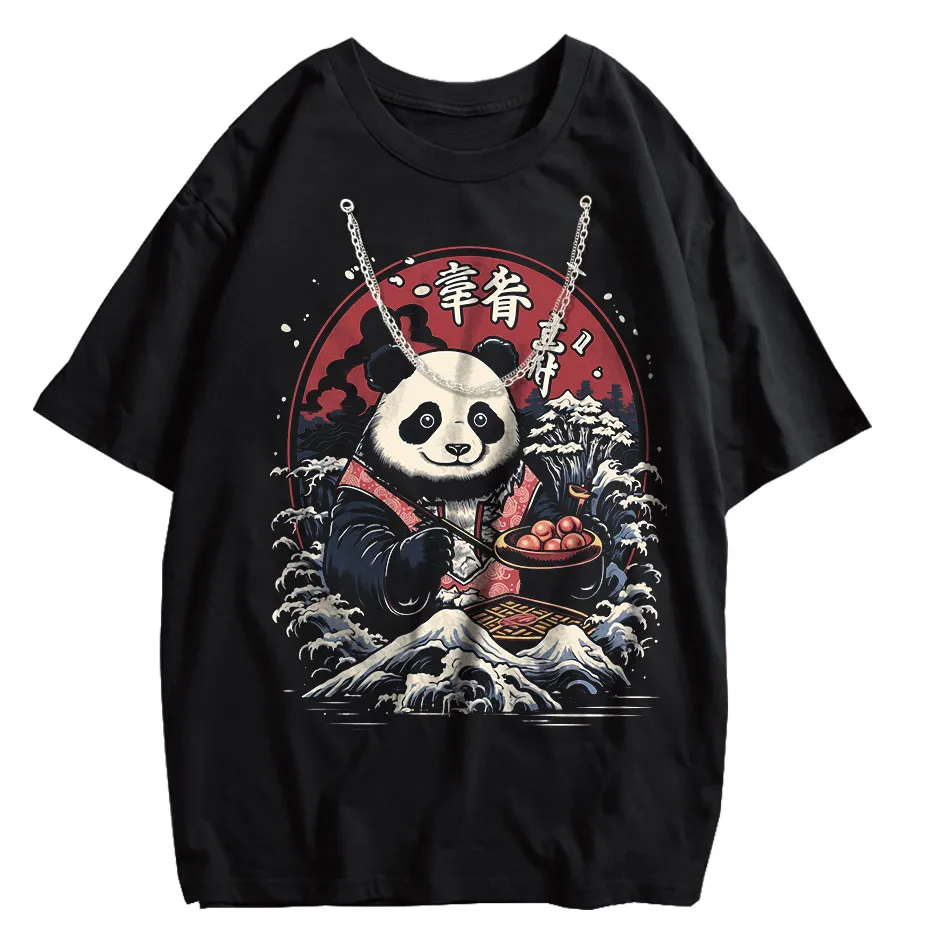 Japanese Style Panda Hip-Hop Retro Distressed T-Shirt-2