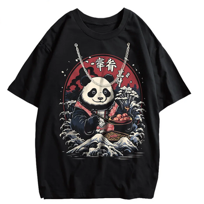 Japanese Style Panda Hip-Hop Retro Distressed T-Shirt-2