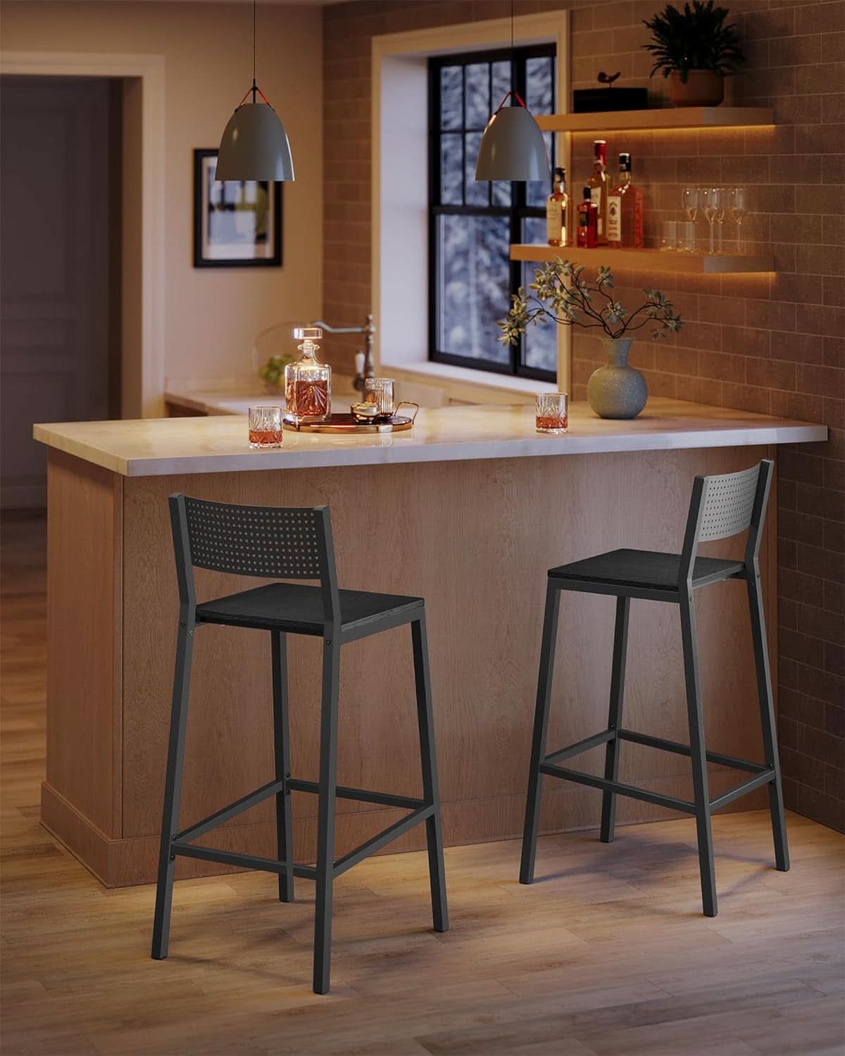 Industrial Charcoal Gray Bar Stools Set Of 2 for Kitchen-3