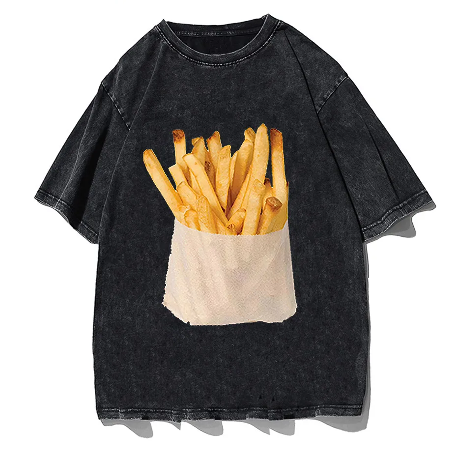Retro Harajuku Y2K Streetwear Funny Double-Sided French Fries T-Shirt-0