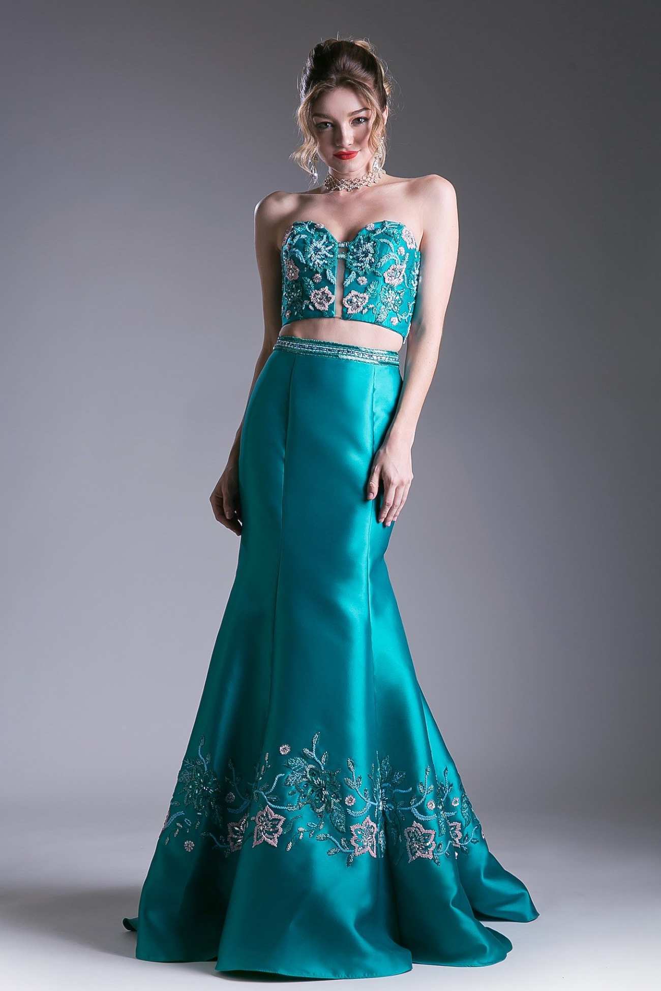 Beaded Satin Mermaid Gown-3