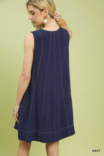 Umgee Linen Sleeveless Swing Dress-2