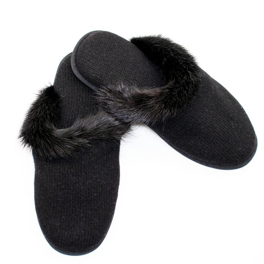 SLIPPERS WITH MINK TRIM-1
