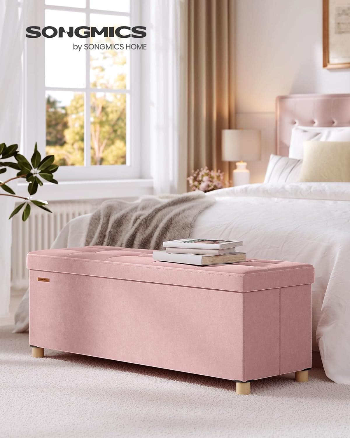 Jelly Pink Velvet Extra Large Storage Ottoman Chest-1