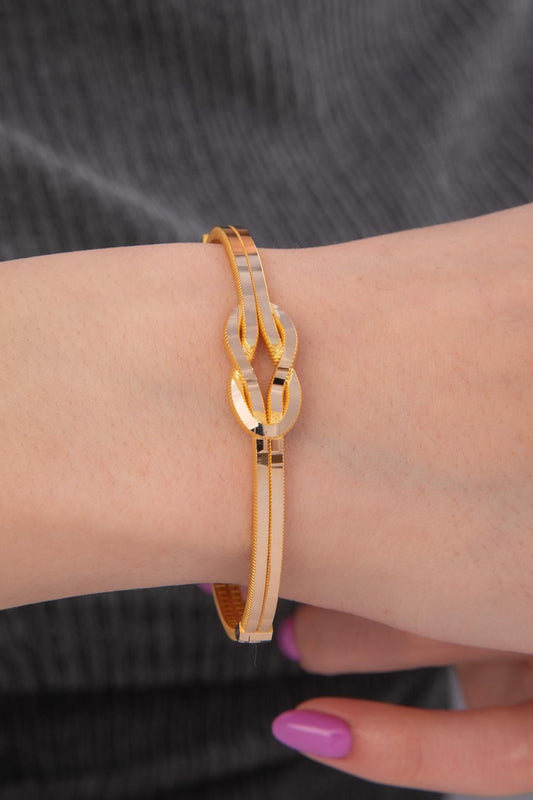 14ct Gold Gleaming Two Tone Love Knot Bangle-0