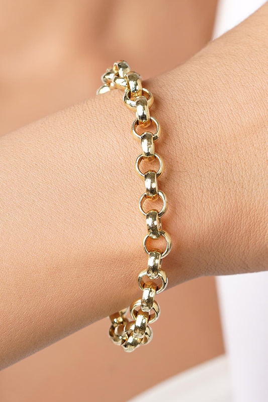 14ct Gold D-Link Rounded Curb Bracelet-0