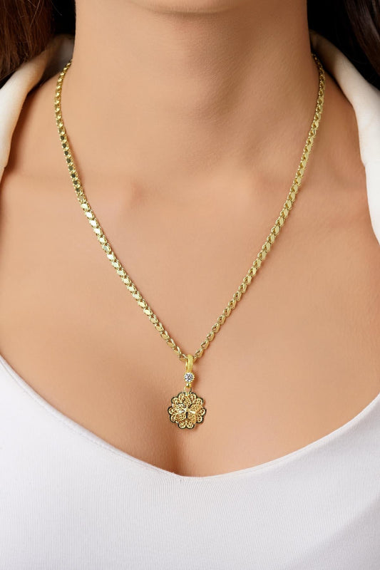 14ct Gold Filigree Rose on Sequin Chain-0