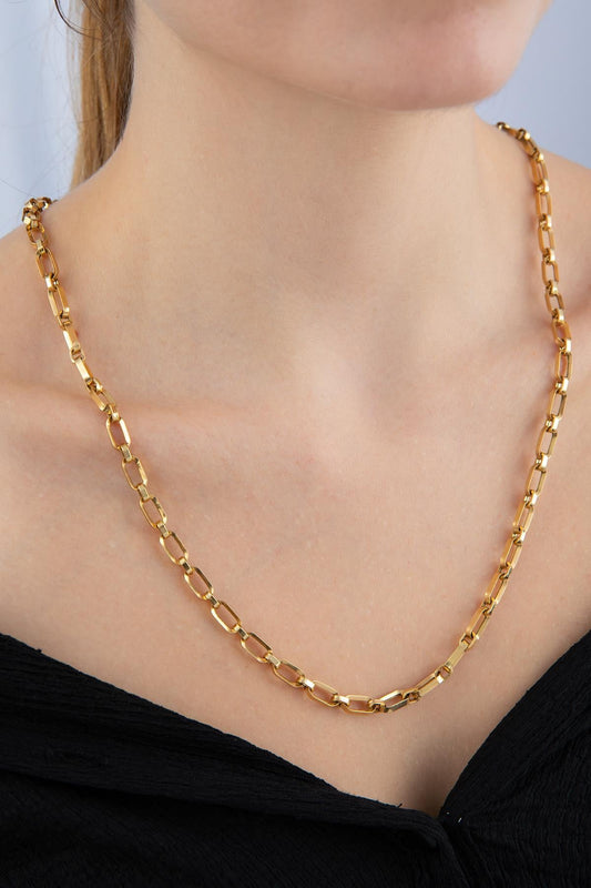 14ct Gold Alternating Rectangle Paperclip Chain-0