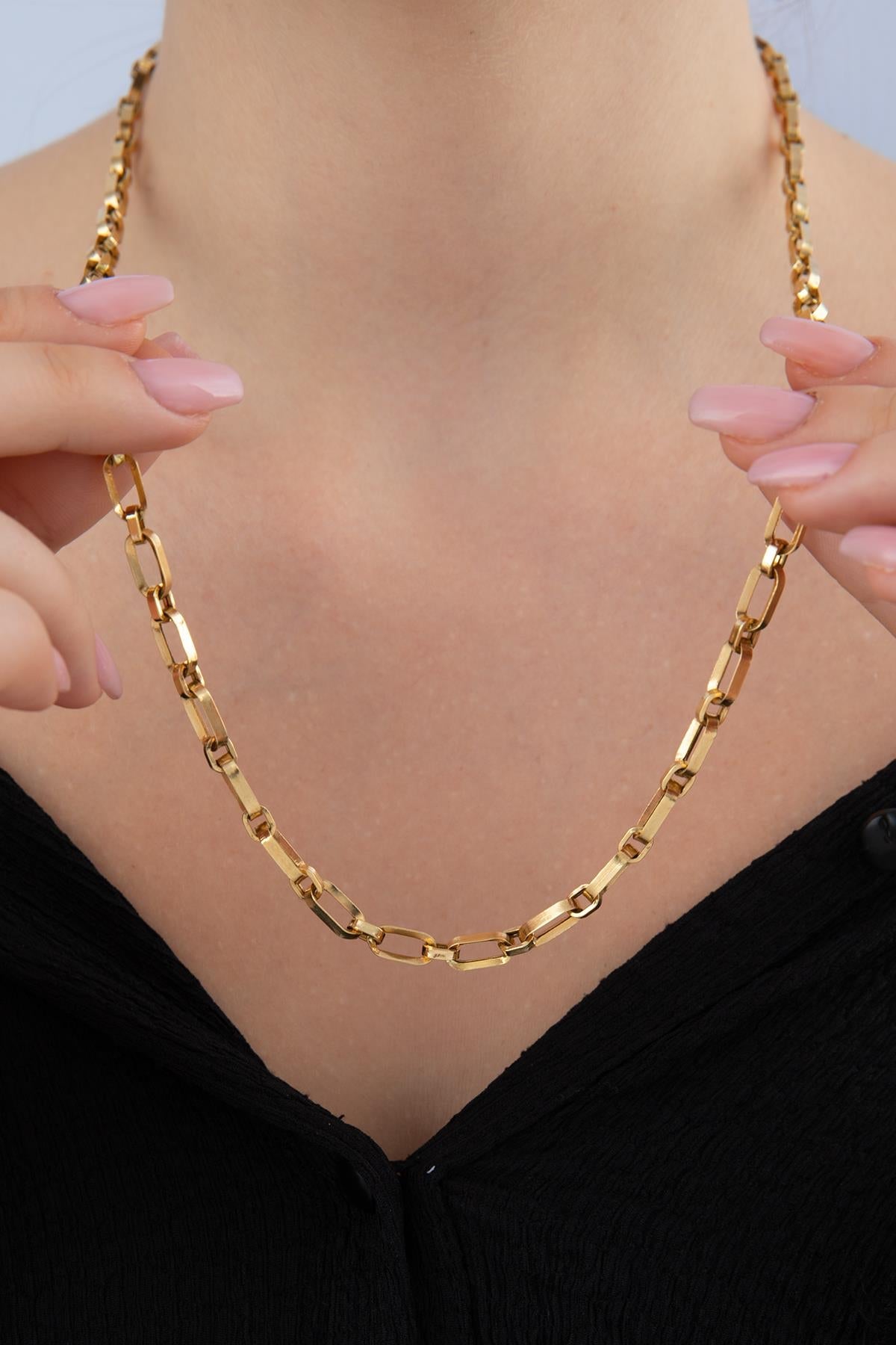 14ct Gold Alternating Rectangle Paperclip Chain-2