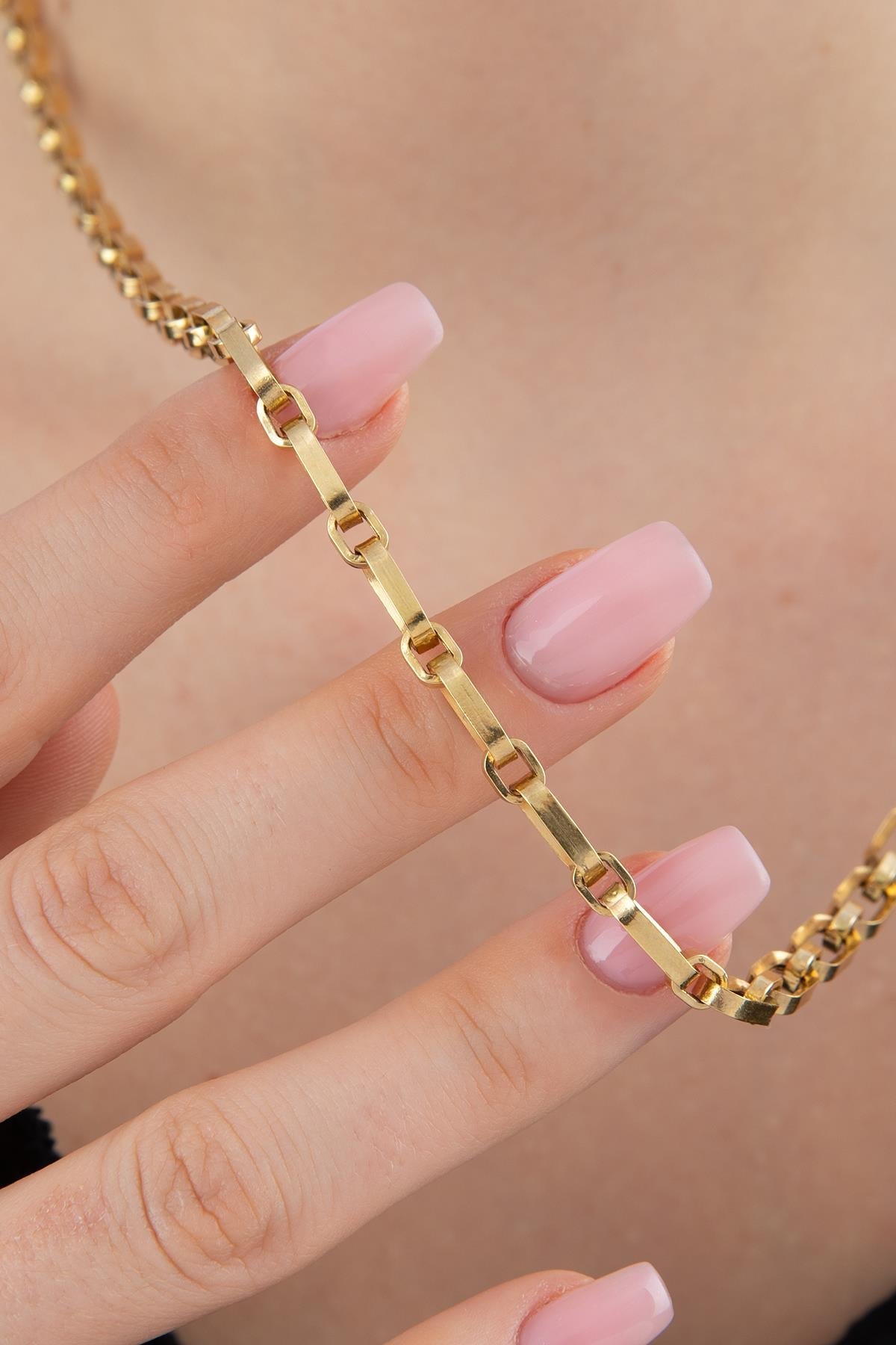 14ct Gold Alternating Rectangle Paperclip Chain-3