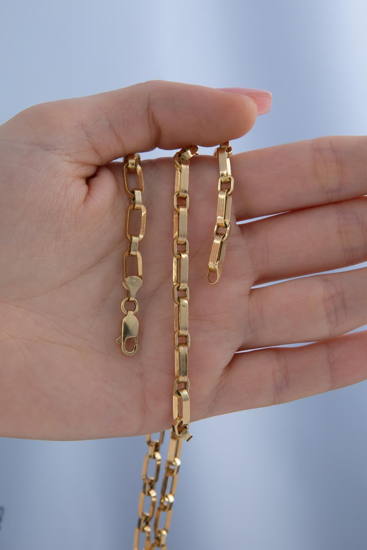 14ct Gold Alternating Rectangle Paperclip Chain-4