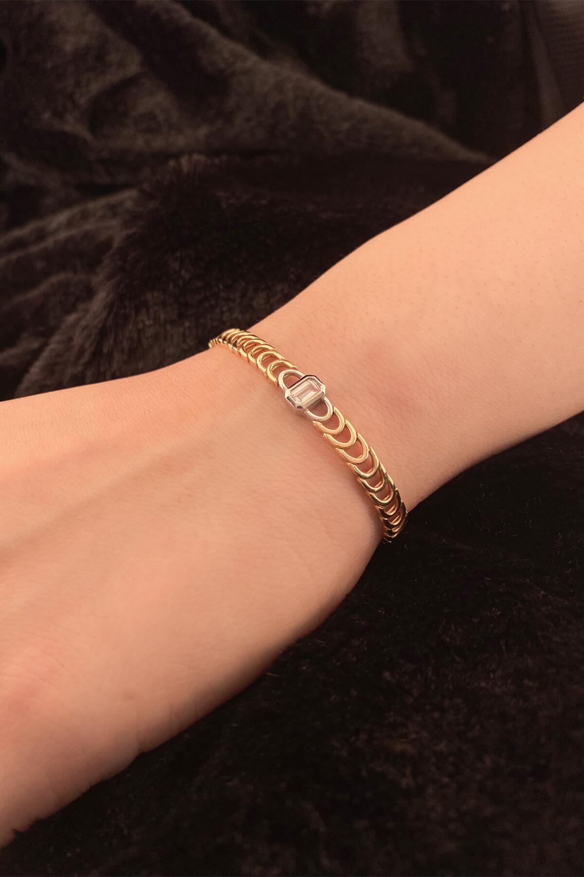 14ct Gold Baguette Stone Knitted Bracelet-0
