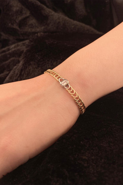 14ct Gold Baguette Stone Knitted Bracelet-0
