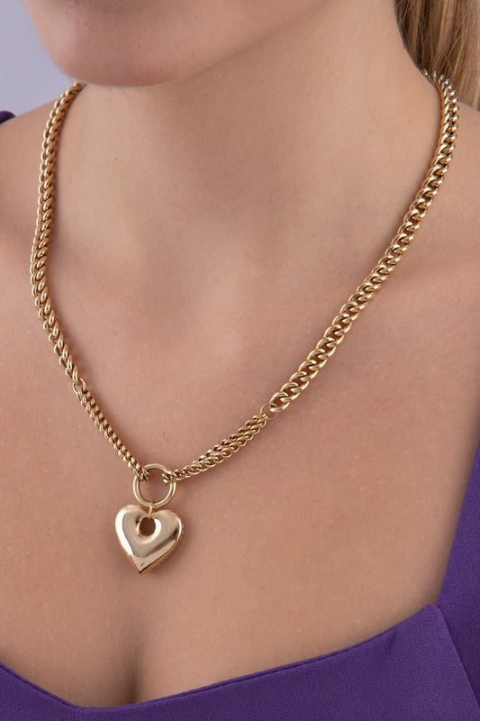 14ct Gold Cuban Chain Heart Necklace-0