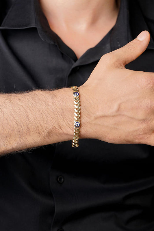 14ct Gold Cuban Evil Eyes Bracelet-0