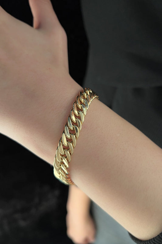 14ct Gold Cuban Link Chain Beacelet-0