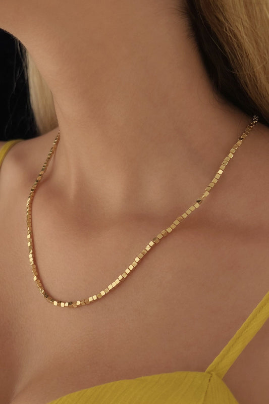 14ct Gold Cube Beaded Necklace-1