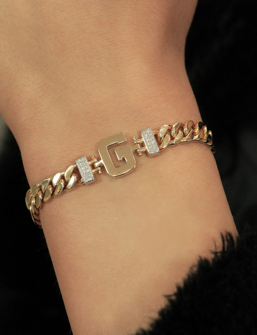 14ct Gold Diamond Personalized Letter Bracelet-2