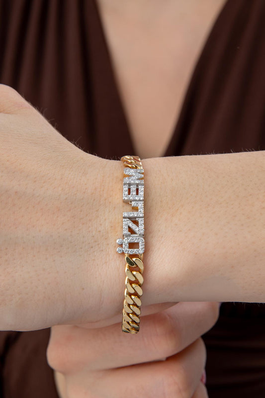 14ct Gold Diamond Personalized Name Bracelet-0