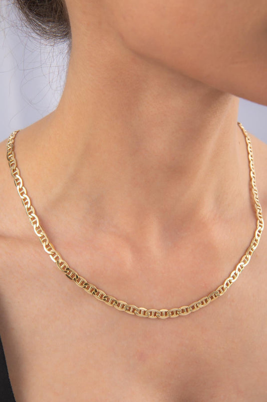 14ct Gold Flat Mariner Chain Set ( Chian _ Bracelet )-1