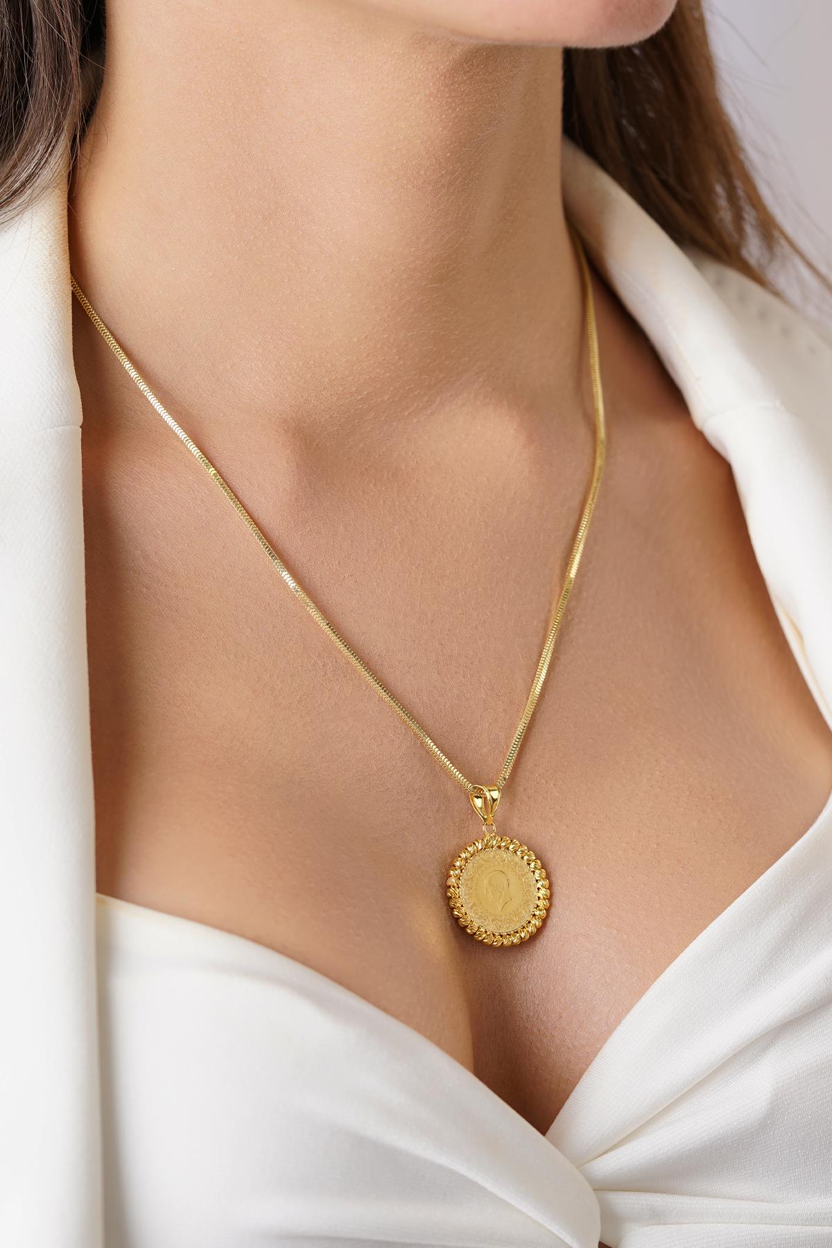 14ct Gold Quarter Coin with Box Chain Necklace-0