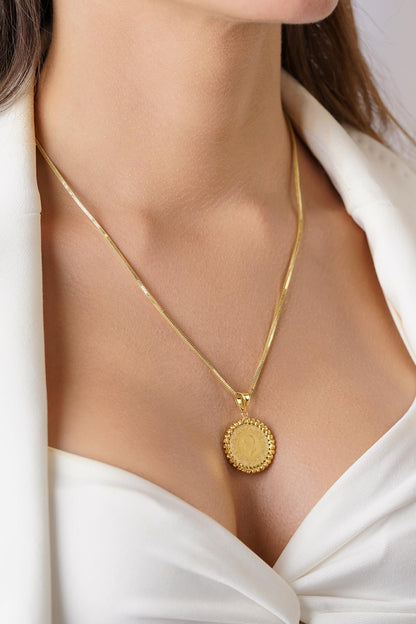 14ct Gold Quarter Coin with Box Chain Necklace-0