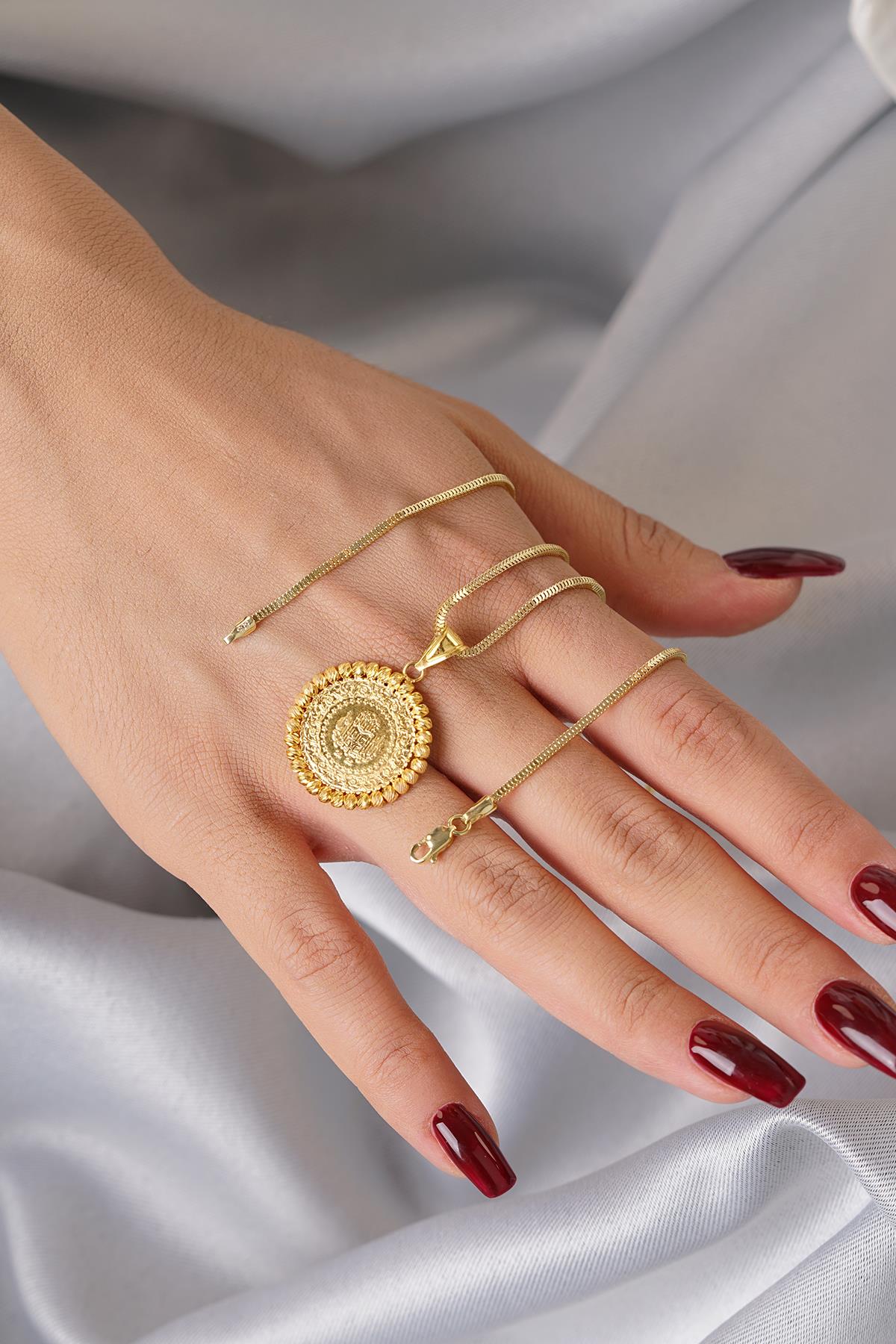 14ct Gold Quarter Coin with Box Chain Necklace-4