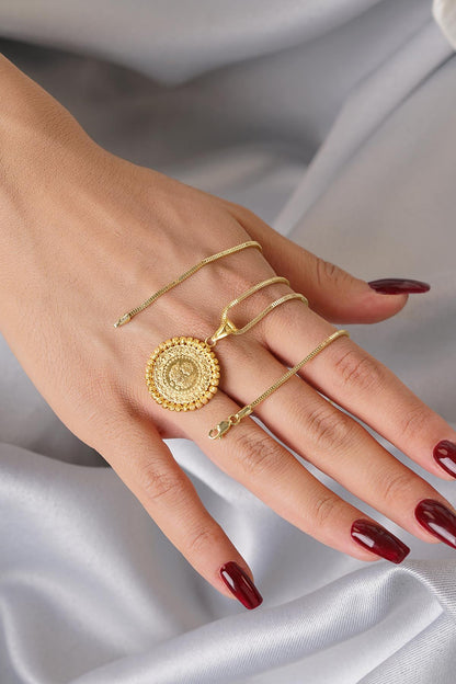 14ct Gold Quarter Coin with Box Chain Necklace-4