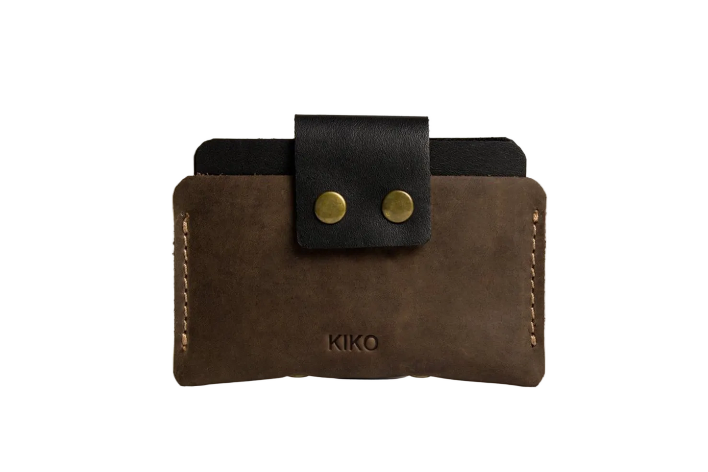 Two-Tone Cowhide Leather Card Holder Wallet Slim Button Closure-0