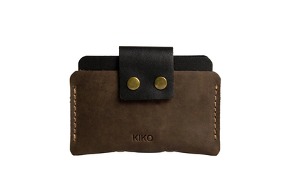 Two-Tone Cowhide Leather Card Holder Wallet Slim Button Closure-0