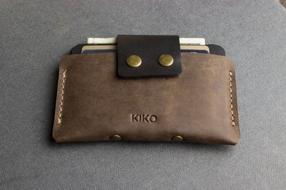 Two-Tone Cowhide Leather Card Holder Wallet Slim Button Closure-1