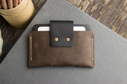 Two-Tone Cowhide Leather Card Holder Wallet Slim Button Closure-2