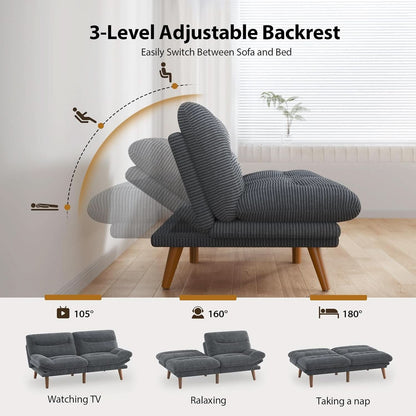 Corduroy Grey 73In Adjustable Backrest Futon SofaBed-3
