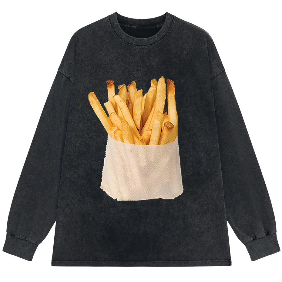 Retro Harajuku Y2K Streetwear Funny Double-Sided French Fries T-Shirt-2