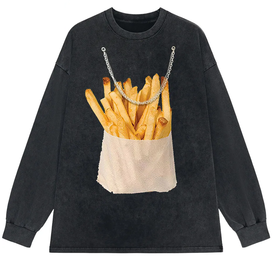 Retro Harajuku Y2K Streetwear Funny Double-Sided French Fries T-Shirt-3