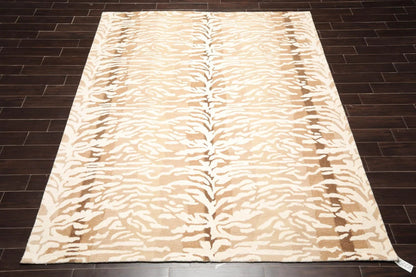 Multi Sizes Handmade 100% Wool Animal Print Tiger Modern Area Rug Ivory Beige-2