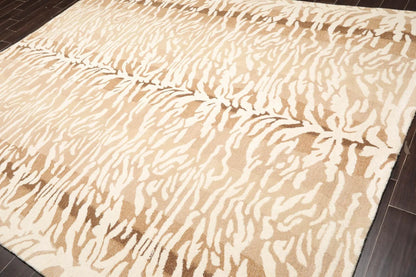 Multi Sizes Handmade 100% Wool Animal Print Tiger Modern Area Rug Ivory Beige-3