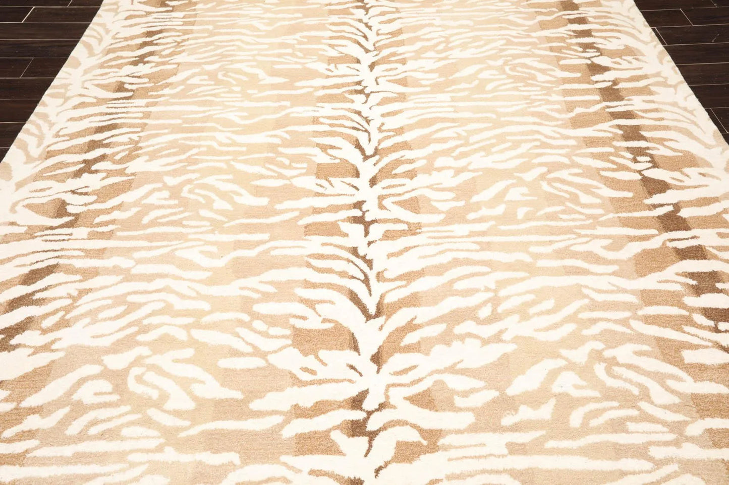 Multi Sizes Handmade 100% Wool Animal Print Tiger Modern Area Rug Ivory Beige-4
