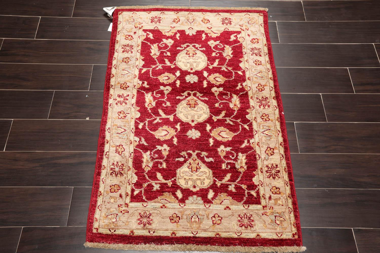 Chobi Peshawar Hand Knotted 100% Wool Traditional Area Rug Wine, Taupe 2'7" x 4'-1