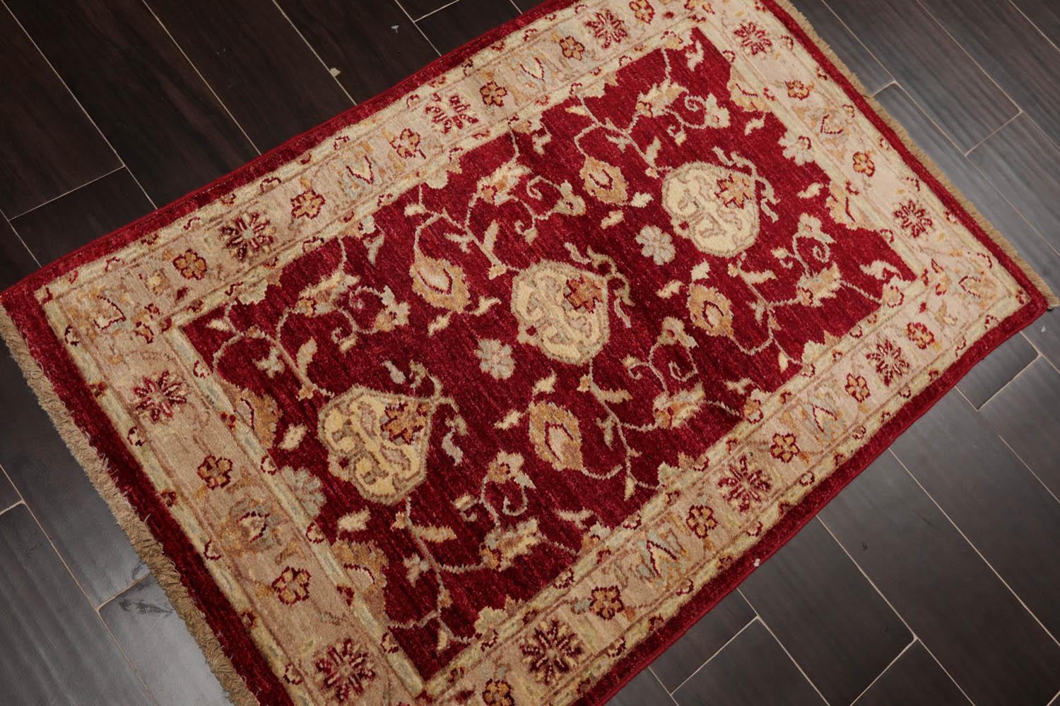Chobi Peshawar Hand Knotted 100% Wool Traditional Area Rug Wine, Taupe 2'7" x 4'-3