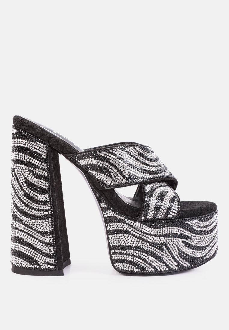 Sinful High Platform Patterned Diamante Slides-0