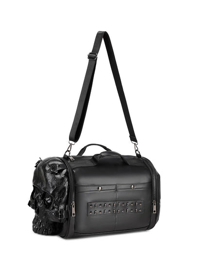 3D Shoulder Bag 3D PU Leather Large Studded Skull Travel Duffel Shoulder Bag-0
