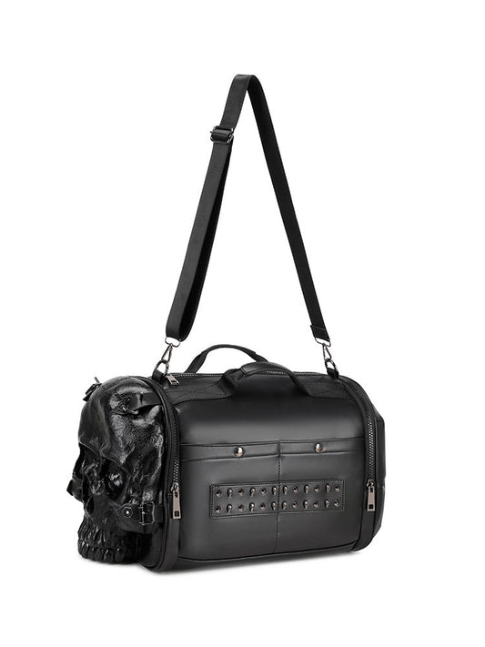 3D Shoulder Bag 3D PU Leather Large Studded Skull Travel Duffel Shoulder Bag-0
