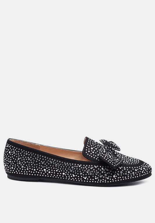 Dewdrops Embellished Casual Bow Loafers-0