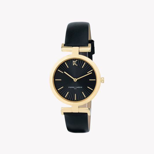 Pierre Cardin Women's Black Leather Watch, Gold Case | Cmd.3504-0