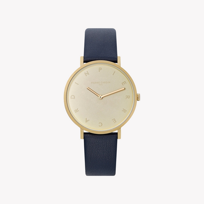Pierre Cardin Women's Blue Leather Watch, Champagne Dial | Cbv.1004-0
