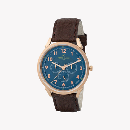 Pierre Cardin Men's Brown Leather Watch, Blue Dial | Cpi.2054-0