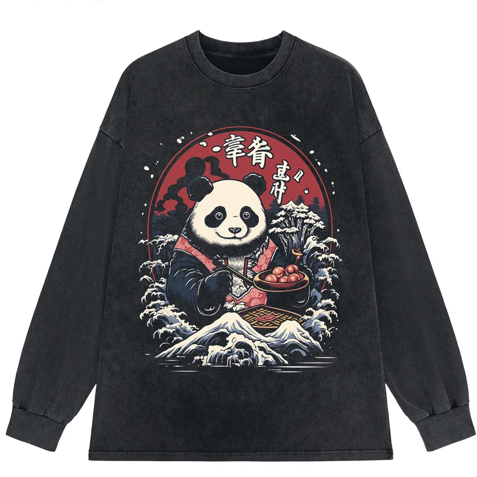Japanese Style Panda Hip-Hop Retro Distressed T-Shirt-5