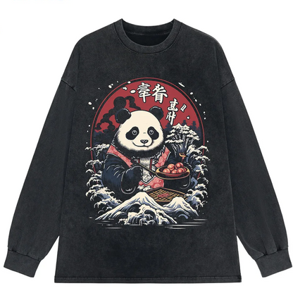 Japanese Style Panda Hip-Hop Retro Distressed T-Shirt-5