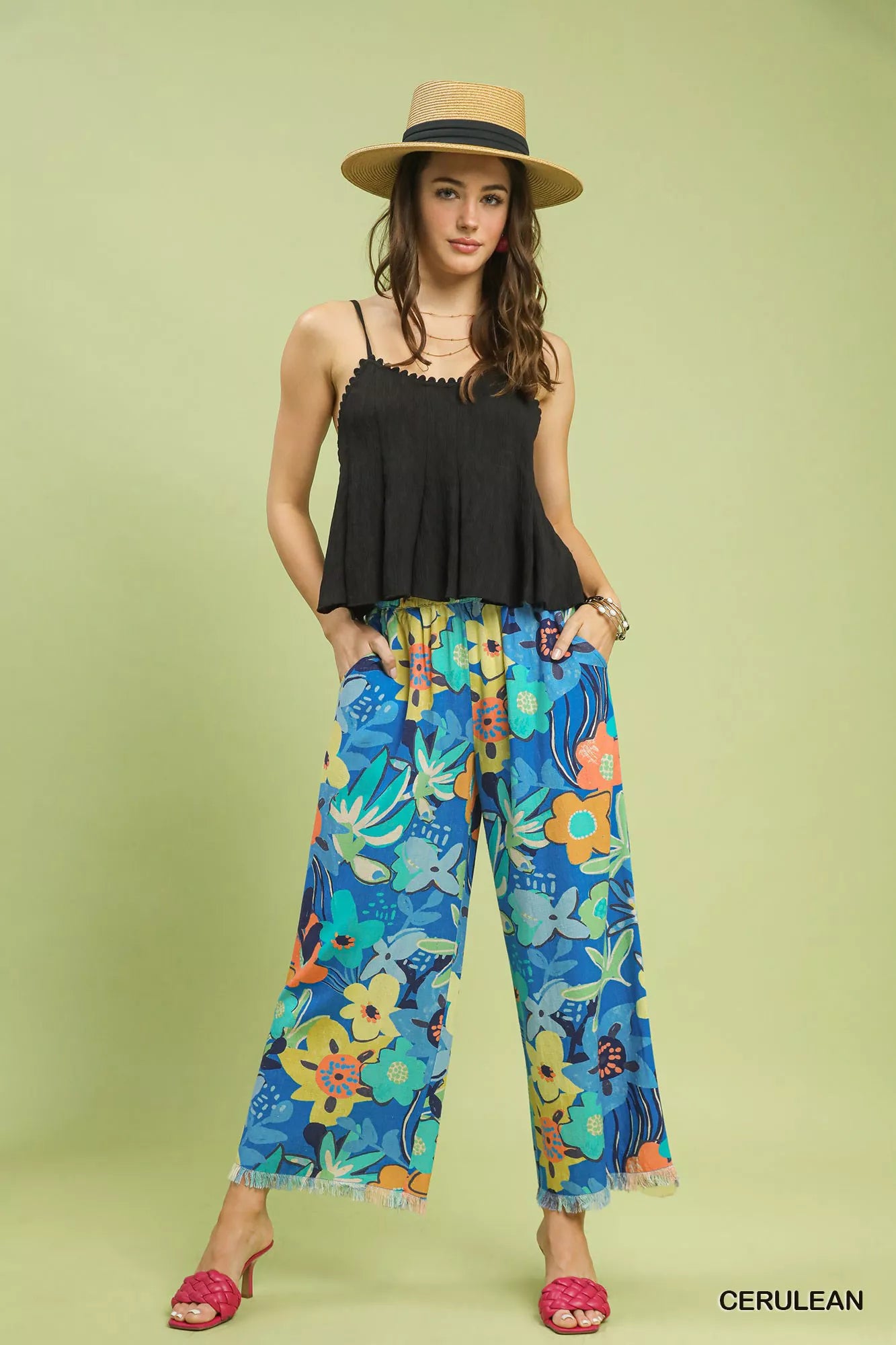 Umgee Floral Print Wide Leg Pants-4